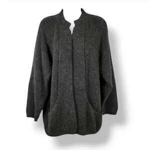 Vintage Peruvian Artesanias Del Inka Gray 100% Baby Alpaca Sweater Cardigan L/XL